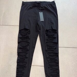 Dolls Kill Widow Crypt Keeper Black Shredded Leggings Pants. Size L. New